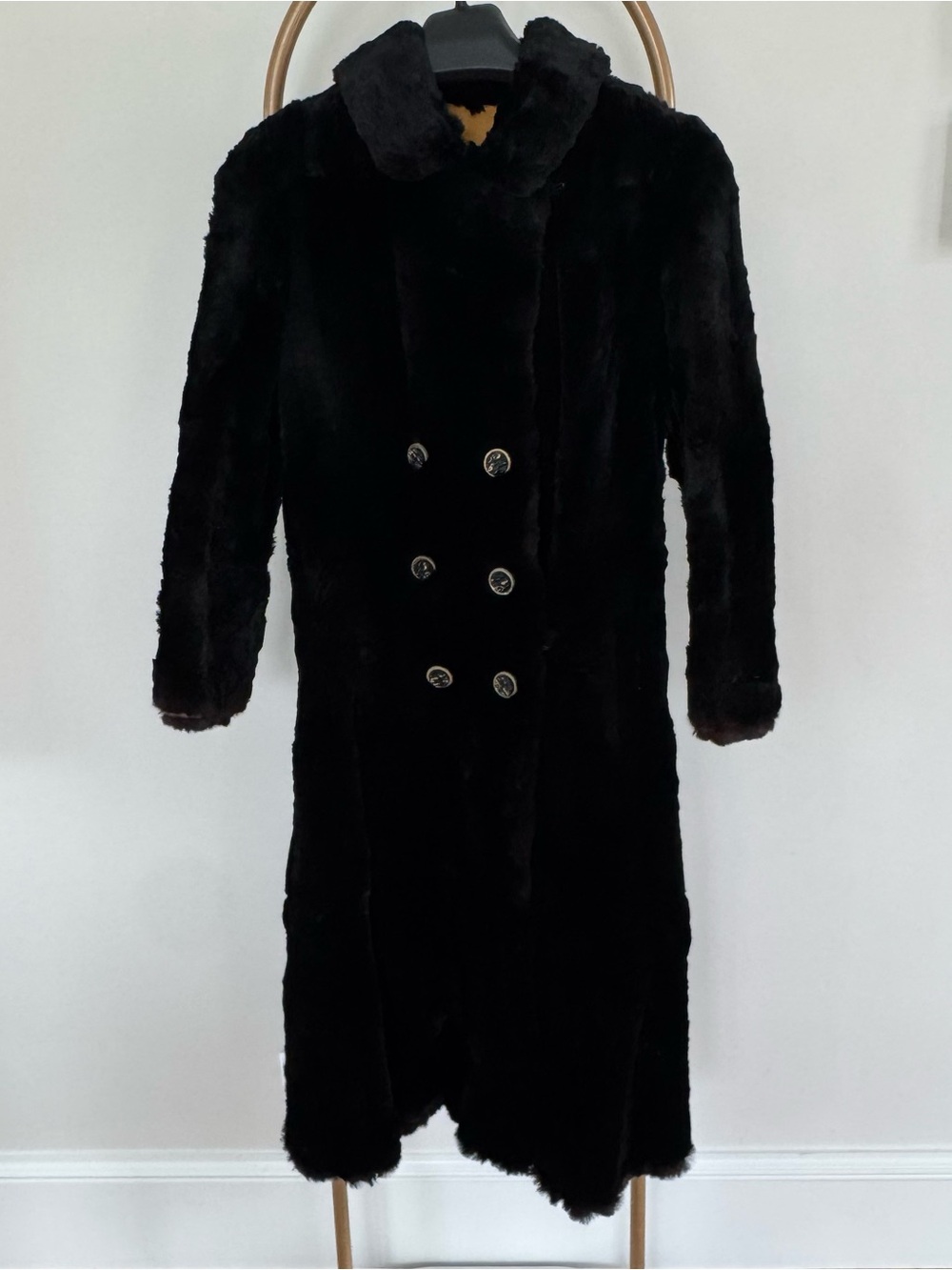 Vintage Black Sheared Fur Coat | Montreal Made | Double Breasted | Long Coat